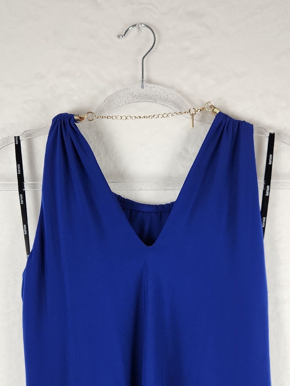 ✨ Kensie Cobalt Blue Halter Dress ✨ Size 8 - Metallic Chain Neckline - Picture 8 of 16